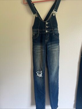 Almost Famous Light and Dark Blue Denim Overalls